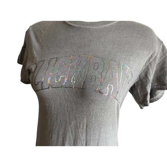 Clickbait Grey Baby TShirt Sz Small Womens Rainbow Metallic Logo - Picture 3 of 6
